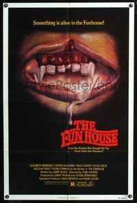 4y296 FUNHOUSE mouth style 1sh '81 Tobe Hooper carnival horror, disgusting close-up of mouth w/fangs