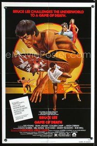 4y299 GAME OF DEATH 1sh '79 Bruce Lee, cool Bob Gleason martial arts artwork!