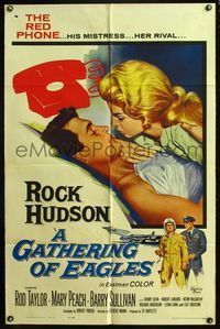 4y300 GATHERING OF EAGLES 1sh '63 romantic close-up artwork of Rock Hudson & sexy Mary Peach!