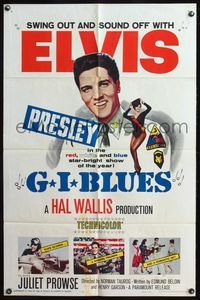 4y297 G.I. BLUES 1sh '60 swing out & sound off with Elvis Presley in the Army + sexy Juliet Prowse!
