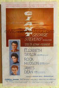4y308 GIANT 1sh '56 James Dean, Elizabeth Taylor, Rock Hudson, directed by George Stevens!