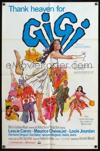 4y312 GIGI 1sh R66 completely different colorful art of Leslie Caron by Mitchell Hooks!