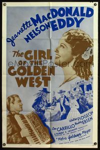 4y315 GIRL OF THE GOLDEN WEST 1sh R62 Jeanette MacDonald, Nelson Eddy, art of stagecoach robbery!