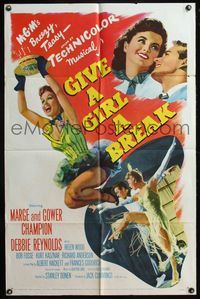 4y317 GIVE A GIRL A BREAK 1sh '53 great image of Marge & Gower Champion dancing, Debbie Reynolds!