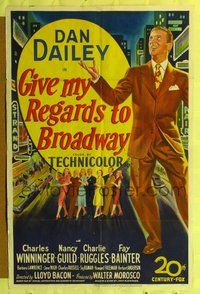 4y318 GIVE MY REGARDS TO BROADWAY 1sh '48 stone litho of Dan Dailey singing & dancing in New York!