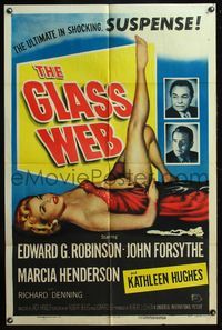 4y319 GLASS WEB 1sh '53 Edward G. Robinson, John Forsythe, art of sexy nearly naked girl!