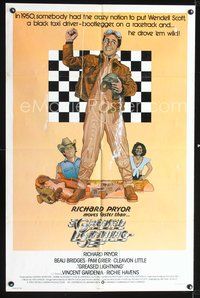 4y324 GREASED LIGHTNING 1sh '77 great art of race car driver Richard Pryor by Noble!