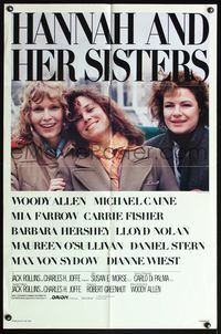 4y333 HANNAH & HER SISTERS 1sh '86 Woody Allen, Mia Farrow, Carrie Fisher, Barbara Hershey