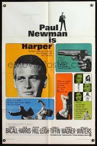 4y337 HARPER 1sh '66 Paul Newman has many fights with tricky people, sexy Pamela Tiffin
