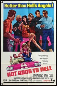 4y370 HOT RODS TO HELL 1sh '67 Dana Andrews, Jeanne Crain, Hotter than Hell's Angels!