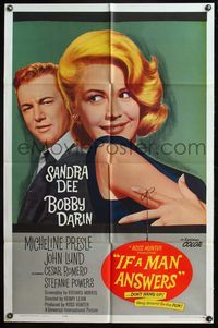4y394 IF A MAN ANSWERS 1sh '62 great close up art of sexy Sandra Dee & Bobby Darin!