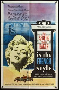 4y402 IN THE FRENCH STYLE 1sh '63 art of sexy Jean Seberg, Irwin Shaw screenplay!