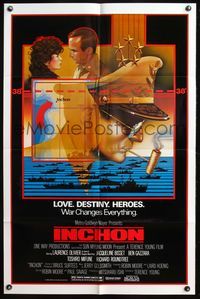 4y404 INCHON 1sh '82 Laurence Olivier, Jacqueline Bisset, cool Dan Long military art!