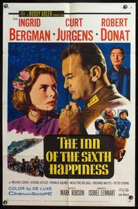 4y408 INN OF THE SIXTH HAPPINESS 1sh '59 close up of Ingrid Bergman & Curt Jurgens, Robert Donat