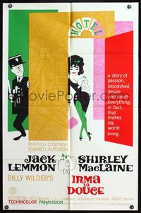 4y414 IRMA LA DOUCE style A 1sh '63 Billy Wilder, great art of Shirley MacLaine & Jack Lemmon!