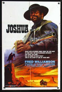 4y440 JOSHUA 1sh '76 Isela Vega, cool Joe Smith western art of Fred Williamson as cowboy!