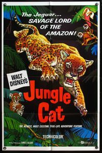 4y446 JUNGLE CAT 1sh '60 Disney, great artwork of jaguar, savage lord of the Amazon!