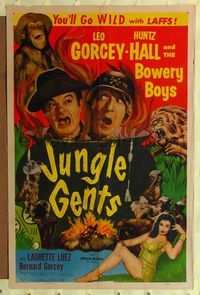 4y447 JUNGLE GENTS 1sh '54 Bowery Boys, sexy Laurette Luez, you'll go wild with laffs!