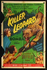 4y455 KILLER LEOPARD style A 1sh '54 Bomba the Jungle Boy & a thousand savage perils!