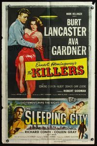 4y456 KILLERS /SLEEPING CITY 1sh '56 film noir double-bill, art of Lancaster & sexy Gardner!
