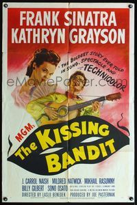 4y476 KISSING BANDIT 1sh '48 art of Frank Sinatra playing guitar & romancing Kathryn Grayson!
