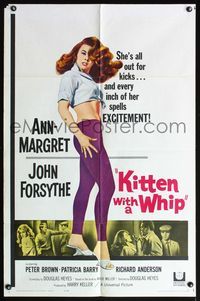 4y477 KITTEN WITH A WHIP 1sh domestic '64 great full-length artwork of sexy Ann-Margret!