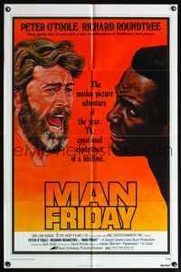 4y545 MAN FRIDAY 1sh '75 Tanenbaum art of Peter O'Toole & Richard Roundtree face-to-face!