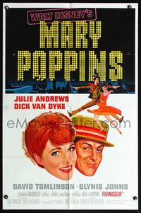 4y566 MARY POPPINS style A 1sh '64 Julie Andrews & Dick Van Dyke in Walt Disney's musical classic!
