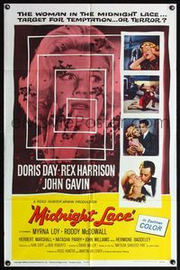 4y582 MIDNIGHT LACE 1sh '60 Rex Harrison, John Gavin, fear possessed Doris Day as love once had!