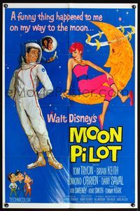 4y602 MOON PILOT 1sh '62 Disney, Tom Tryon, Dany Saval, wacky space man and moon girl art!