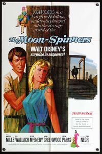 4y604 MOON-SPINNERS style B 1sh '64 artwork of pretty Hayley Mills hiding, Peter McEnery!