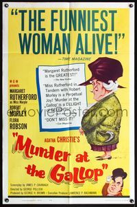 4y608 MURDER AT THE GALLOP 1sh '63 wacky Jim G. art of English detective Margaret Rutherford!