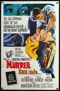 4y611 MURDER SHE SAID 1sh '61 detective Margaret Rutherford follows a strangler, Agatha Christie