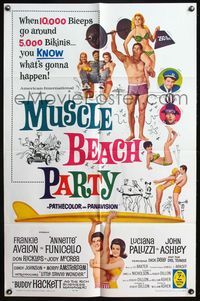 4y616 MUSCLE BEACH PARTY 1sh '64 Frankie & Annette, 10,000 biceps & 5,000 bikinis!