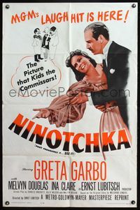 4y646 NINOTCHKA 1sh R62 Greta Garbo & Melvyn Douglas, directed by Ernst Lubitsch, Hirschfeld art!