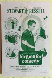 4y647 NO TIME FOR COMEDY 1sh R56 romantic art of Jimmy Stewart & Rosalind Russell!