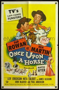 4y678 ONCE UPON A HORSE 1sh '58 great wacky cartoon art of Rowan & Martin, TV's funsters!