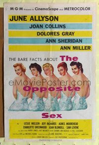 4y686 OPPOSITE SEX 1sh '56 sexy June Allyson, Joan Collins, Dolores Gray, Ann Sheridan, Ann Miller!