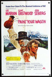 4y689 PAINT YOUR WAGON 1sh '69 art of Clint Eastwood, Lee Marvin & pretty Jean Seberg!