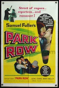4y692 PARK ROW 1sh '52 Sam Fuller, Mary Welch had blood in her veins, Gene Evans had ink in his!