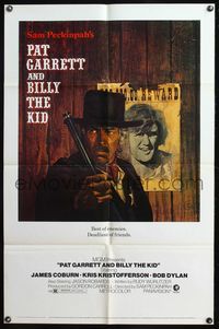 4y695 PAT GARRETT & BILLY THE KID 1sh '73 Sam Peckinpah, James Coburn, Kristofferson, Lesset art!