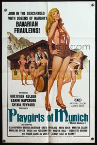 4y701 PLAYGIRLS OF MUNICH 1sh '70s join the sexcapades with dozens of naughty Bavarian frauleins!