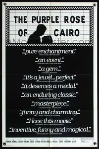 4y710 PURPLE ROSE OF CAIRO 1sh '85 Woody Allen, Jeff Daniels steps out of movie into Farrow's life!