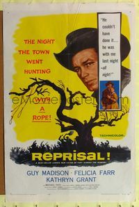 4y719 REPRISAL 1sh '56 Guy Madison, Felicia Farr, the town went hunting with a rope!