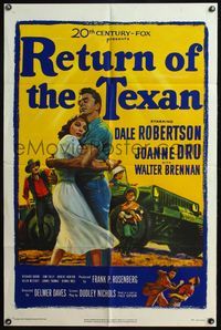 4y722 RETURN OF THE TEXAN 1sh '52 art of Dale Robertson holding Joanne Dru by military jeep!