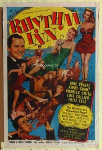 4y725 RHYTHM INN 1sh '51 Jane Frazee, Kirby Grant, The Rhythm Inn Dixieland Band, sexy showgirls!