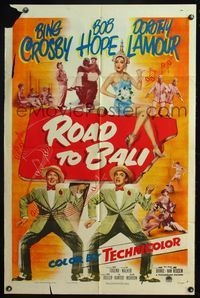4y734 ROAD TO BALI 1sh '52 Bing Crosby, Bob Hope & sexy Dorothy Lamour in India!