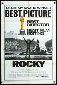 4y737 ROCKY AA style B 1sh '77 Sylvester Stallone boxing classic, on top of Philly Art Museum!