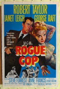 4y739 ROGUE COP 1sh '54 cool art of Robert Taylor with gun & sexiest Janet Leigh, George Raft!