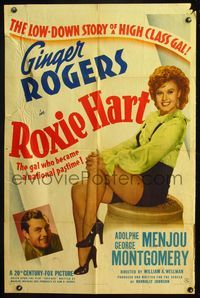 4y746 ROXIE HART 1sh '42 great full-length image of sexy criminal Ginger Rogers from Chicago!